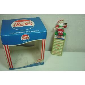 VINTAGE PEPSI COLA ORNAMENT-SANTA SITTING ON TOP OF A SIGN DRINKING A PEPSI-1997